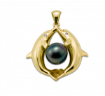 Wyland Kissing Dolphin Black Pearl Pendant Di.02
