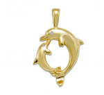 Wyland Dolphin Mother and Baby Pendant in Yellow Gold