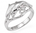 Wyland 2 Dolphin Ring in Sterling Silver - Size 6