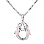 Wyland Kissing Dolphin Necklace w/ Mother of Pearl in Sterling Silver