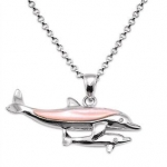 Wyland Mother and Baby Dolphin Necklace w/ Mother of Pearl in Sterling Silver