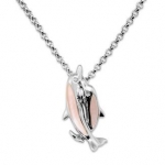 Wyland Hugging Dolphins Necklace w/ Mother of Pearl in Sterling Silver