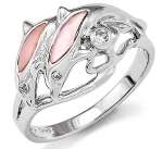 Wyland 2 Dolphin Ring with Mother of Pearl in Sterling Silver - Size 6