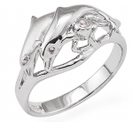Wyland 2 Dolphin Ring in Sterling Silver - Size 7