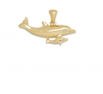 14k Mother and Baby Swimming Dolphin Pendant - Med