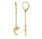 14K Jumping Dolphin Dangling Earrings - XS