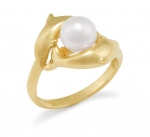 14K White Pearl Dolphin Ring
